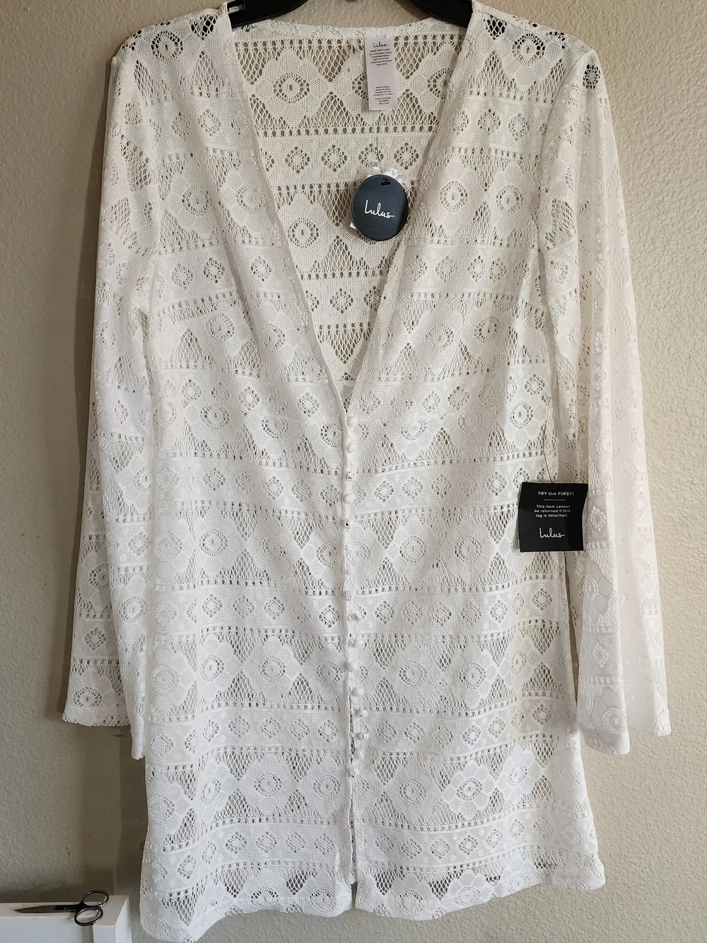 Lulus City of Angels White Crochet Lace Button-Up Swim Cover-Up